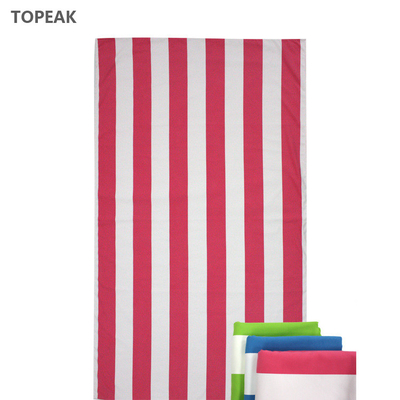 Joga Travel ręcznik z mikrofibry zamszowy jasnoróżowy ręcznik plażowy w paski 256g