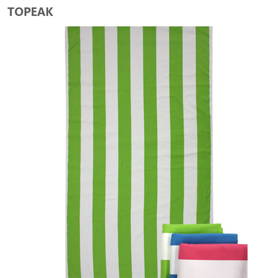 Luksusowy ręcznik plażowy w zielone i białe paski z mikrofibry 256g
